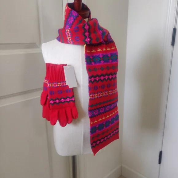 New!J.Crew in fair isle Multi colored Crewcuts 100% wool scarf & gloves Kids set - Picture 12 of 12